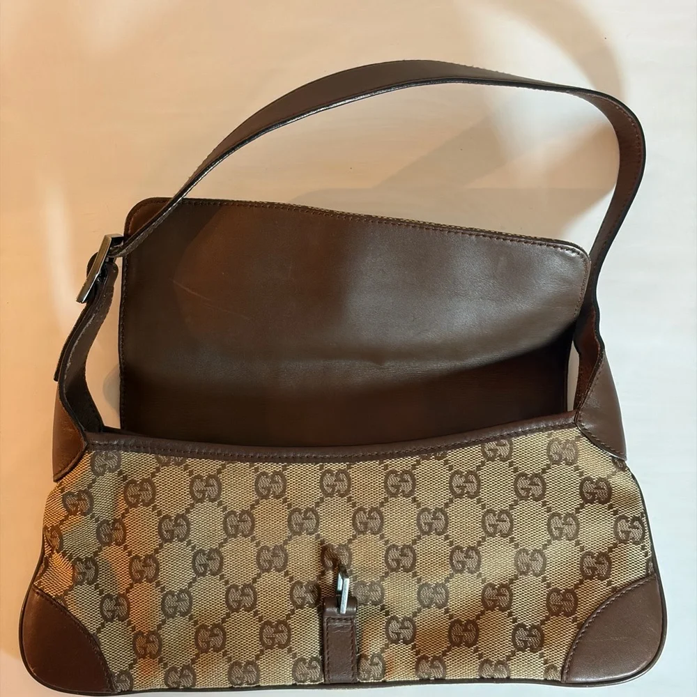Vintage Gucci, Jackie O Bag GG Supreme Canvas & Brown Leather Bag UNISEX - Picture 9 of 13